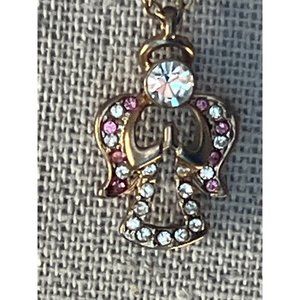 RARE Danbury Mint Pink & White Angel Charm Necklace